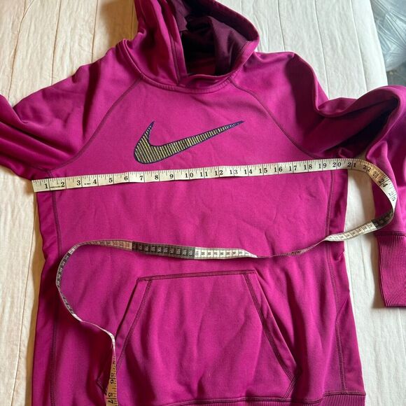 Womens Large Nike Thermafit Hoodie Pullover Sweatshirt Purple Gold Swooshstripe - Picture 6 of 9